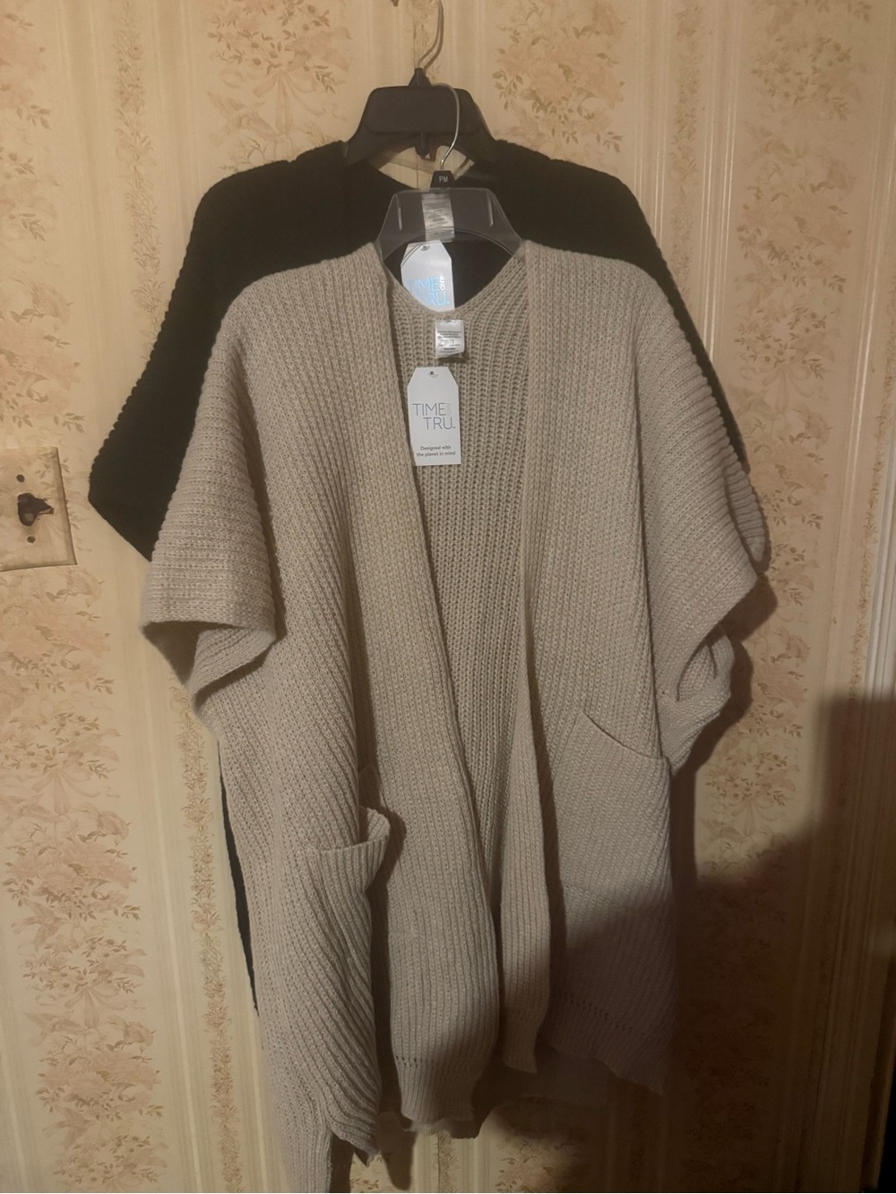 Women's Open-Front Short-Sleeve Cardigan Sweater - Beige and Black